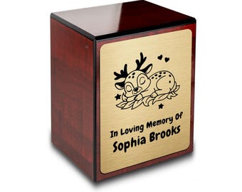 Urna funeraria pequeña Heritage Custom Baby Deer, caja conmemorativa para cenizas humanas, 40 libras.