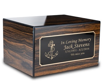 Custom Engraved Heritage Espresso Adult Cremation Urn Memorial Box for Ashes