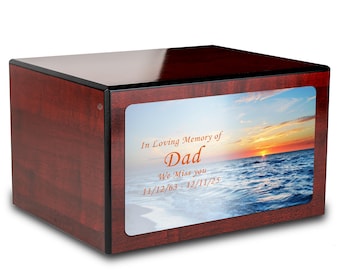 Urna conmemorativa para cenizas con impresión personalizada de Heritage Ocean Sunset para adultos