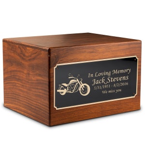 Adult Aura Motorcycle Custom Engraved Solid Wood Box Cremation Urn