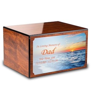 Custom Printed Heritage Ocean Sunset Adult Cremation Urn Memorial Box for Ashes