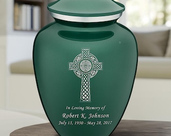 Personalized Celtic Cross Urn for Ashes | Custom Engraved Metal Cremation Urn (200 lbs)