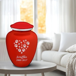Personalized Heart Paw Urn for ashes | Custom Cremation urn for large | Funeral Urn for Dog and Cats