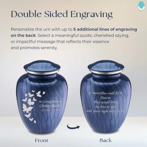 Personalized Butterfly Urn for Human Ashes | Custom Engraved Cremation Urns for Adult Women, 200lbs image 2