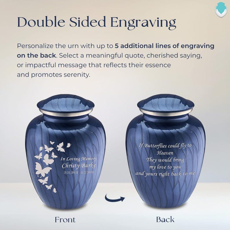 Personalized Butterfly Urn for Human Ashes | Custom Engraved Cremation Urns for Adult Women, 200lbs image 2