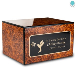 Custom Engraved Heritage Burl Adult Cremation Urn Memorial Box for Ashes