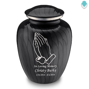 Custom Engraved Adult Embrace Pearl Praying Hands Cremation Urn