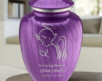 Custom Engraved Adult Embrace Pearl Angel Cremation Urn