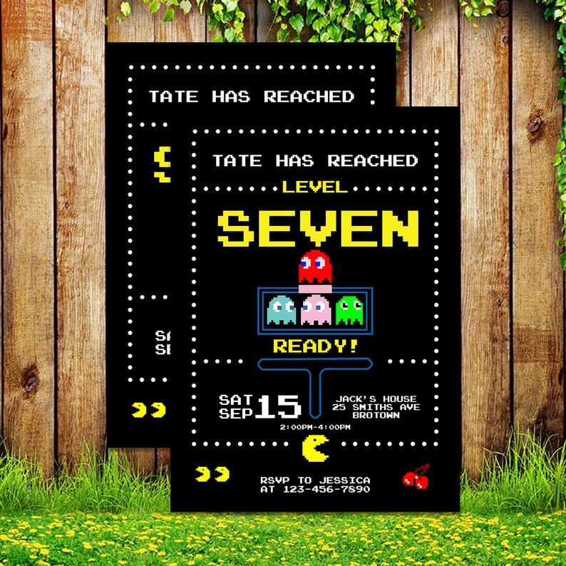 Pac Man Birthday Invitation Pacman Party Theme Pac Man Etsy