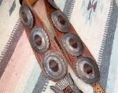 Size 34 Vintage Native American Navajo JT Old Pawn Sterling Silver Leather Concho Belt 6197