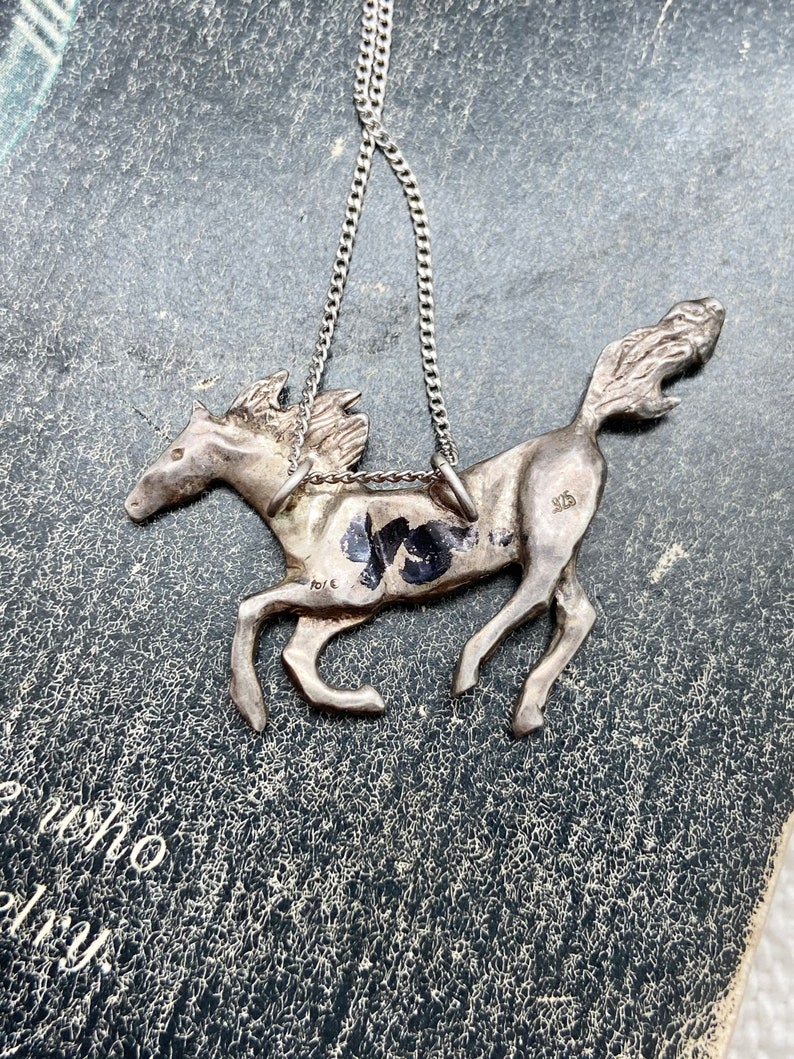 Vintage Southwestern Sterling Silver Horse Pendant Necklace #4079