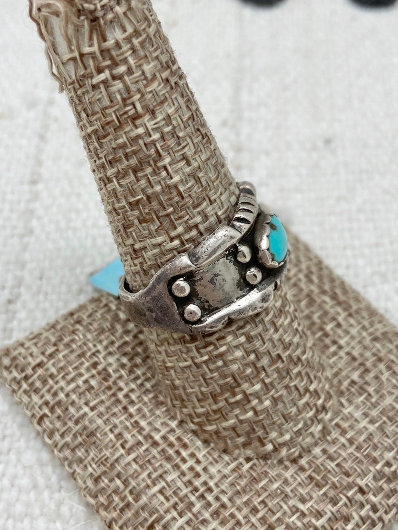 Size 9 ~ Vintage Native American Navajo Sterling Silver /& Turquoise Old Pawn Band Band #3377