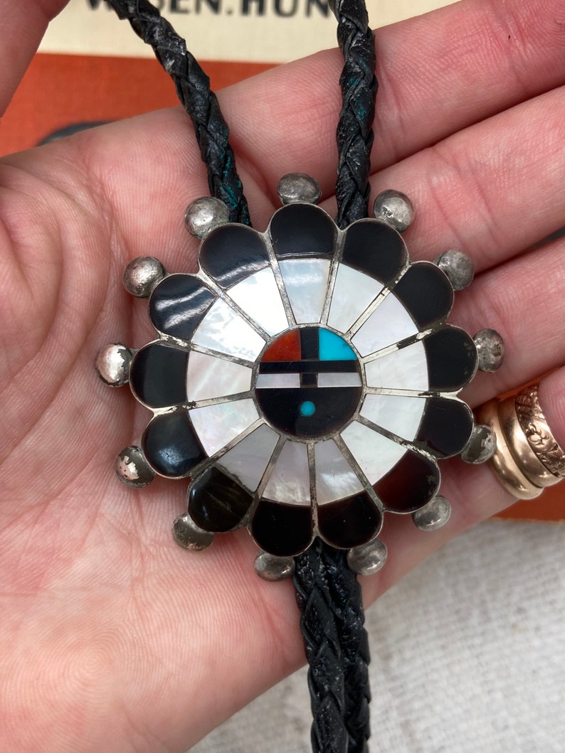 Vintage Native American Zuni Sun Face God Sterling Silver Tortoise Shell Coral Turquoise Bolo Tie 3026 Suit Tie Accessories Accessories Mahilacollegekhagaul Com