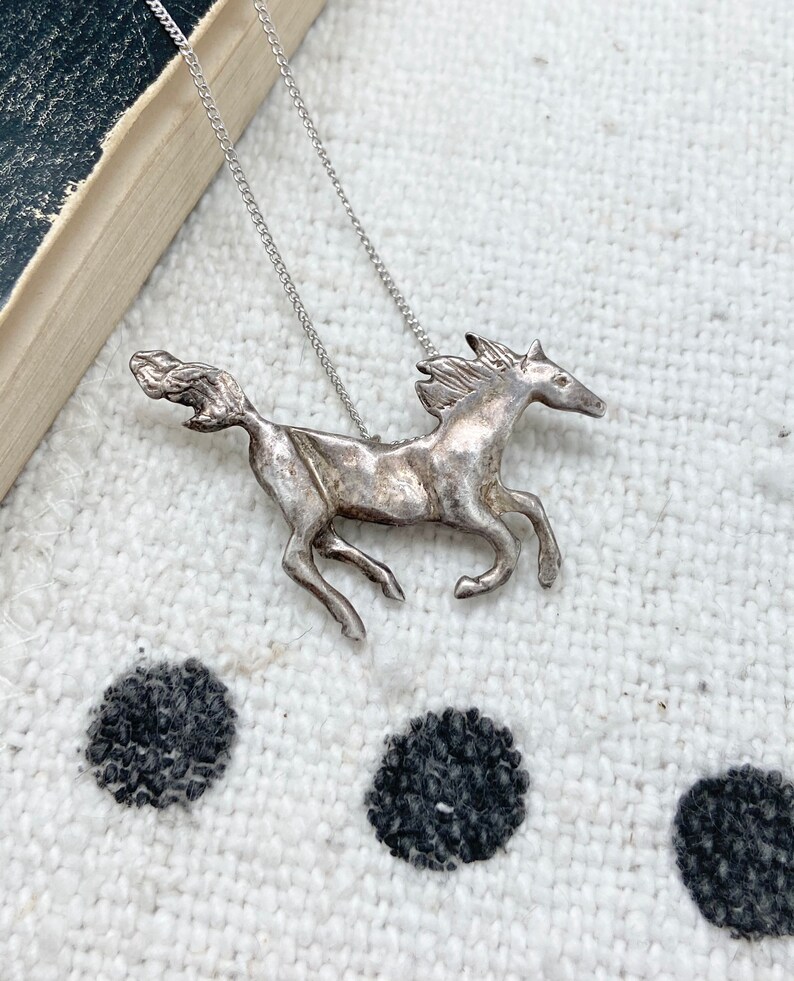 Vintage Southwestern Sterling Silver Horse Pendant Necklace #4079