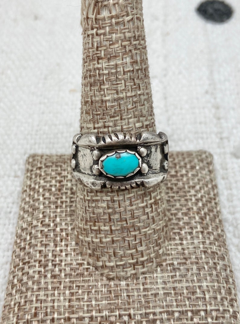 Size 9 ~ Vintage Native American Navajo Sterling Silver /& Turquoise Old Pawn Band Band #3377
