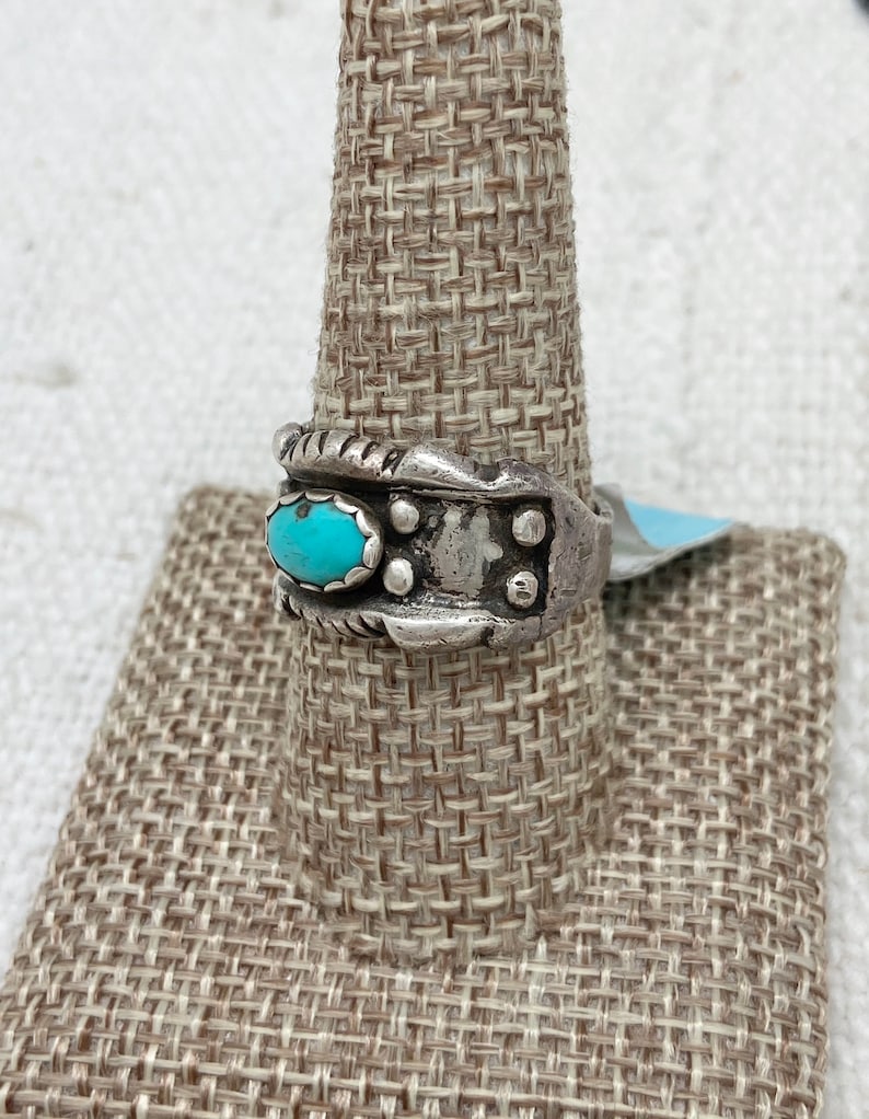 Size 9 ~ Vintage Native American Navajo Sterling Silver /& Turquoise Old Pawn Band Band #3377