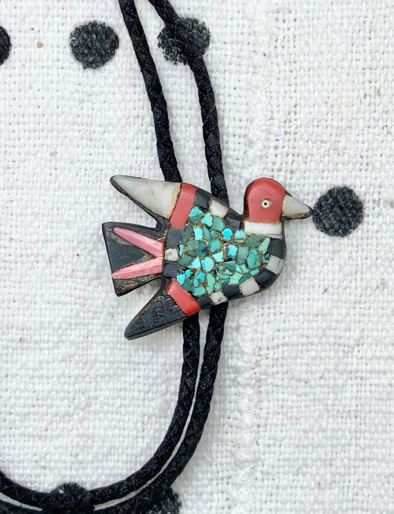 Roadrunner Bird Magnificent Native American Men/'s Bolo Tie Turquoise and Coral Vintage Unsigned Artisan Crafted Symbol of Protection