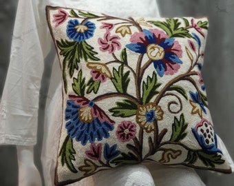 Chain stitch crewel handmade cushion cover Classic Danzdar Design