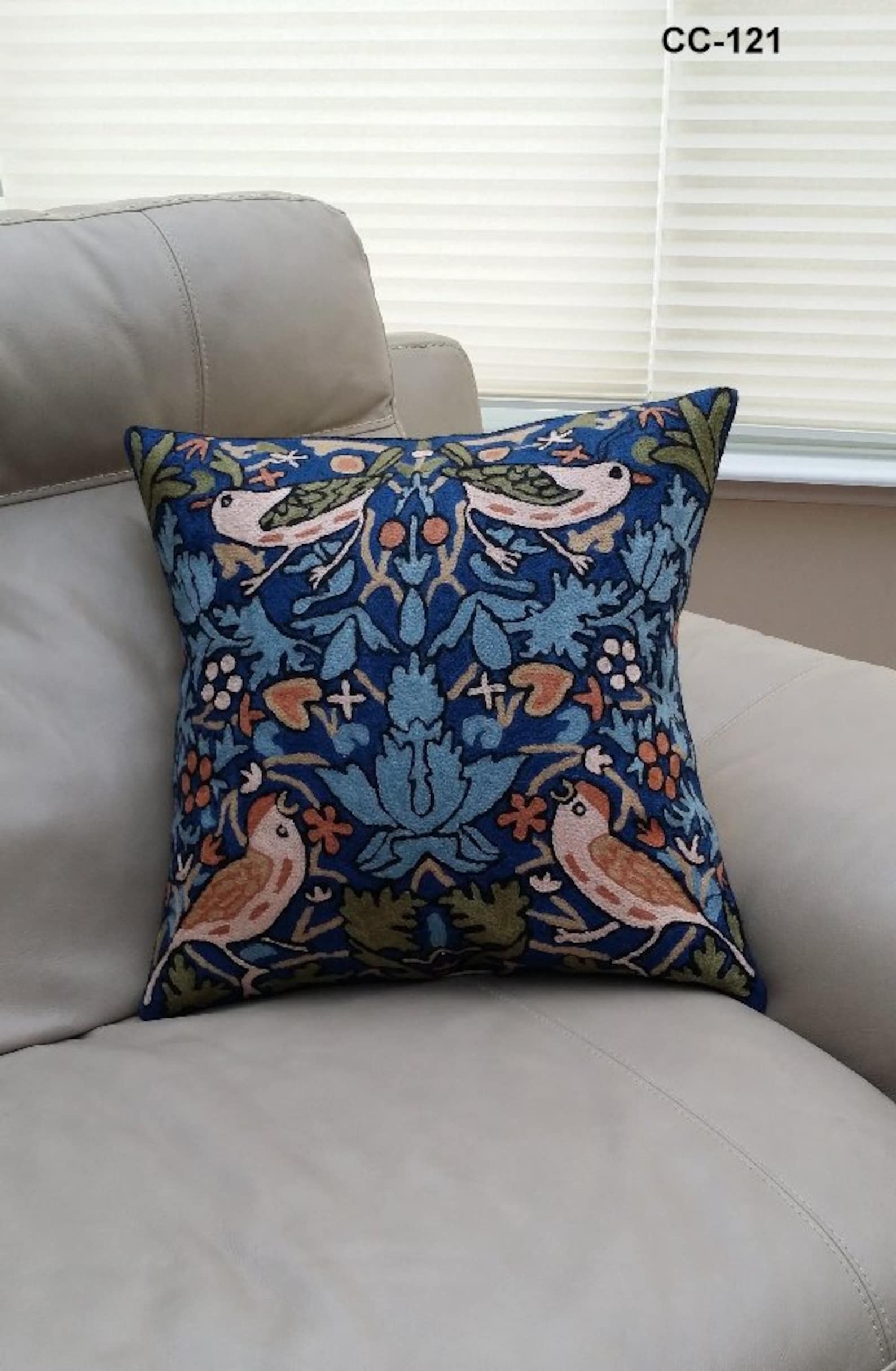 Chain Stitch Crewel Handmade Cushion Cover Strawberry Thieves Etsy