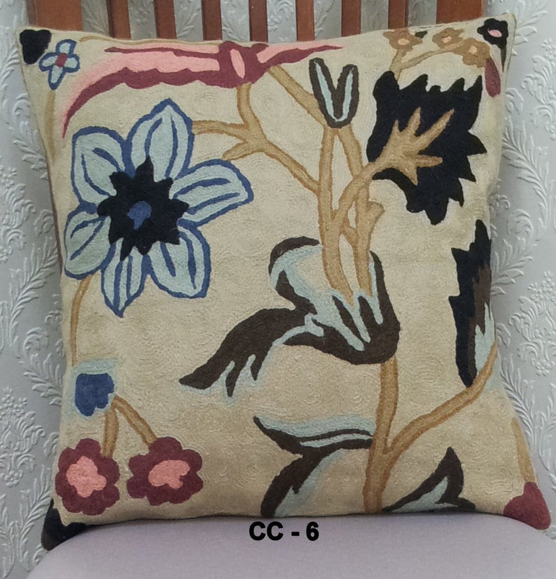 Chain stitch crewel handmade cushion cover Classic Floral | Etsy