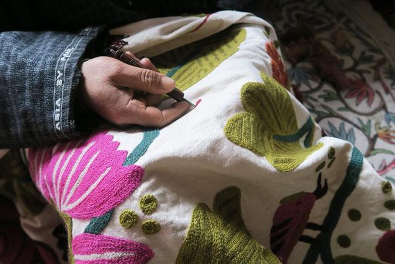 Chain Stitch Crewel Handmade Cushion Cover Bike in the City - Etsy