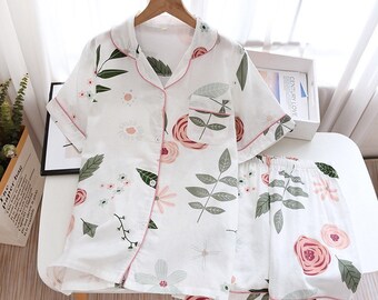 100/% Cotton Print Fruit Sakura Kimono Pajamas Robe For Women Cotton Yarn Kimono Pajama Set Sleepwear