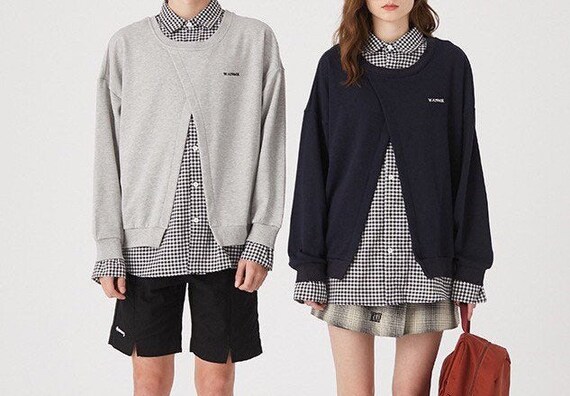 Streetwear Plaid Collar Shirt Splice Casual Loose