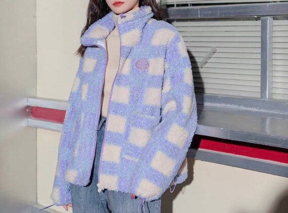 Faux Lambswool Fleece Jackets Plaid Women Autumn W