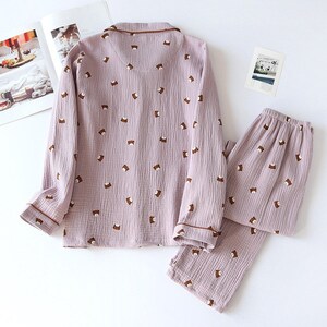 100% Cotton Cartoon Teddy Bear Button Down Pajamas Women - Etsy