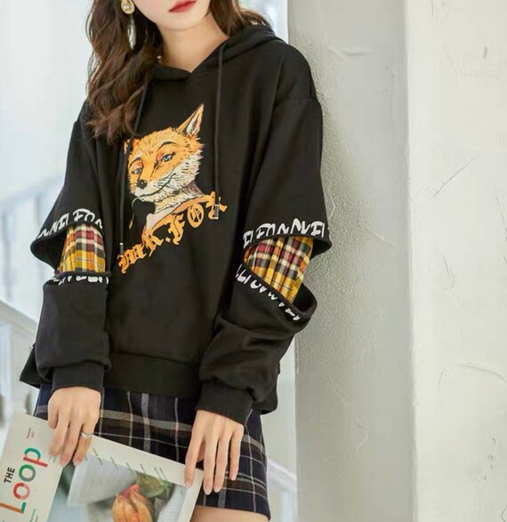Autumn Winter Cartoon Fox Printed Plaid Patchwork