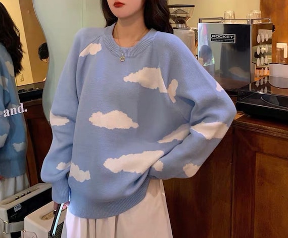 Cartoon Cloud Kawaii Women Sweater Chic Causal Oversized | Etsy
