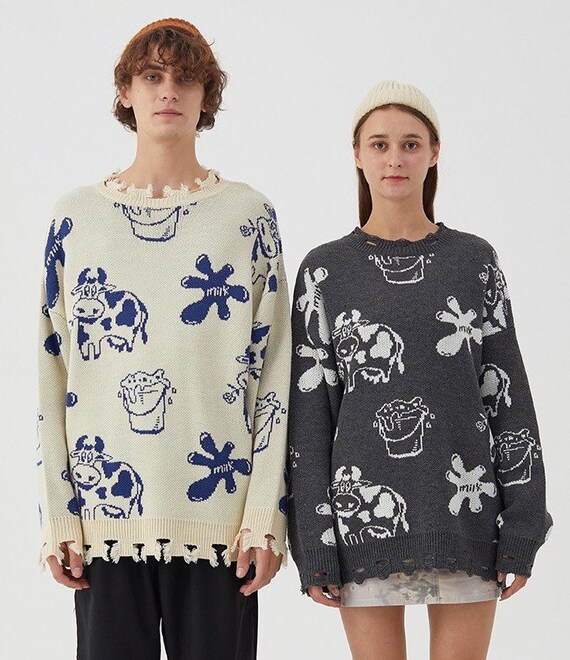 Autumn Winter Cow Funny Cartoon Women Pullover Swe