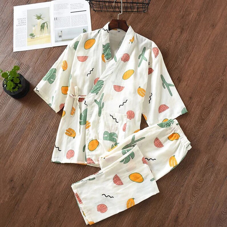 100% Cotton Print Fruit Sakura Kimono Pajamas Robe for Women - Etsy