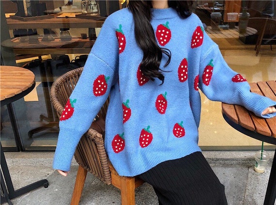 Women Strawberry Carrot Peach Oversized Sweater Pu