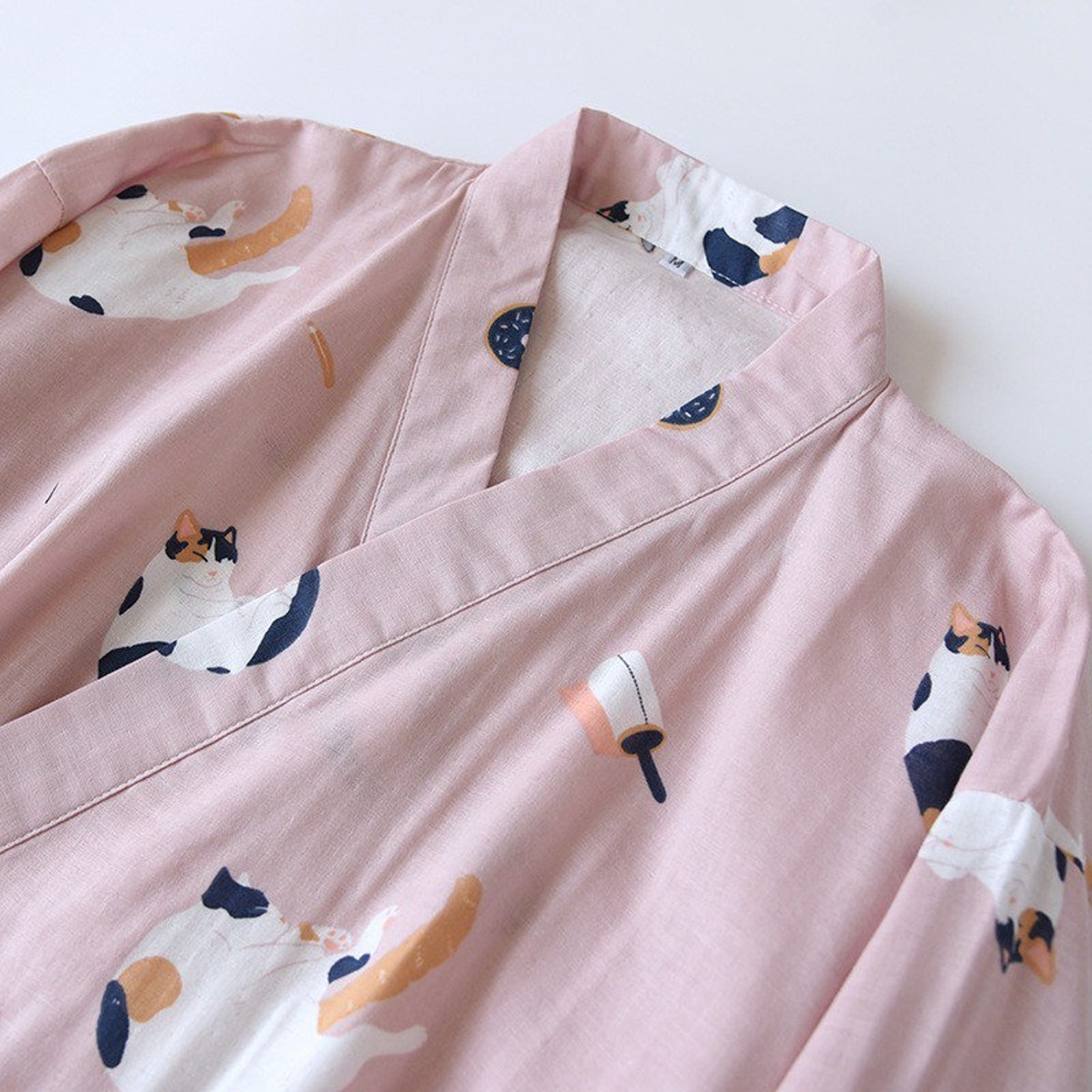 100 Cotton Print Kitty Cat Kimono Dressing Gown Bathrobe For Etsy