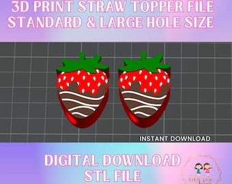Schokolade Erdbeere STL Datei, 3D Print Stroh Topper Digitaler Download