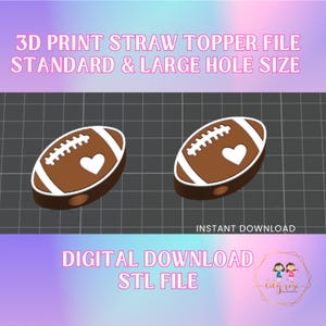 Op de afbeelding: 3D-printbaar STL-bestand voor een voetbal-strooiseltopper. De topper heeft een hartvormig ontwerp en is verkrijgbaar in standaard- en grote gatmaten. Het bestand is direct te downloaden.