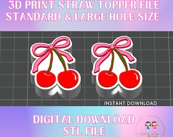 Coquette Cherry Stroh Topper STL Datei, 3D Print Stroh Topper Digitaler Download