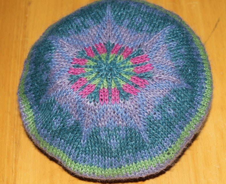 Knitted alpaca and rayon faire isle tam beret