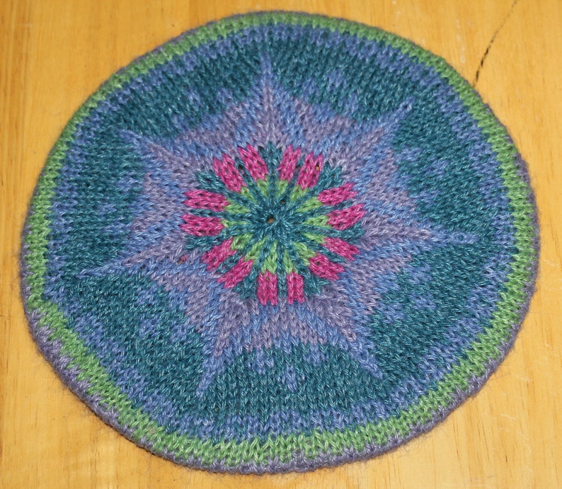 Knitted alpaca and rayon faire isle tam beret