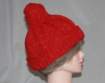 Large size red sparkled Wilma cotton pleated ski hat