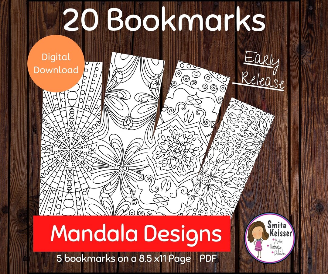 Mandala Bookmarks to Color, Printable, Hand Drawn Designs Etsy