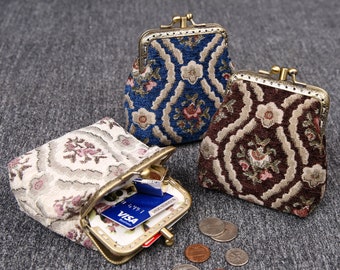 world map fabric lined metal framed purse Coin purse with 2 compartments double sided Kiss clasp