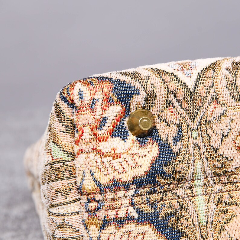 Personalized Victorian Carpet Bag Vintage Leather Handmade Everyday Compact Tote Bridesmaid Gift for Her Golden Age Beige Color