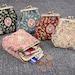Vintage Handsewn Carpet Coin Purse Victorian Style Double Kiss Lock Card Pouch Ball Snap Clasp Bag Bridesmaid gift for her Oriental Color