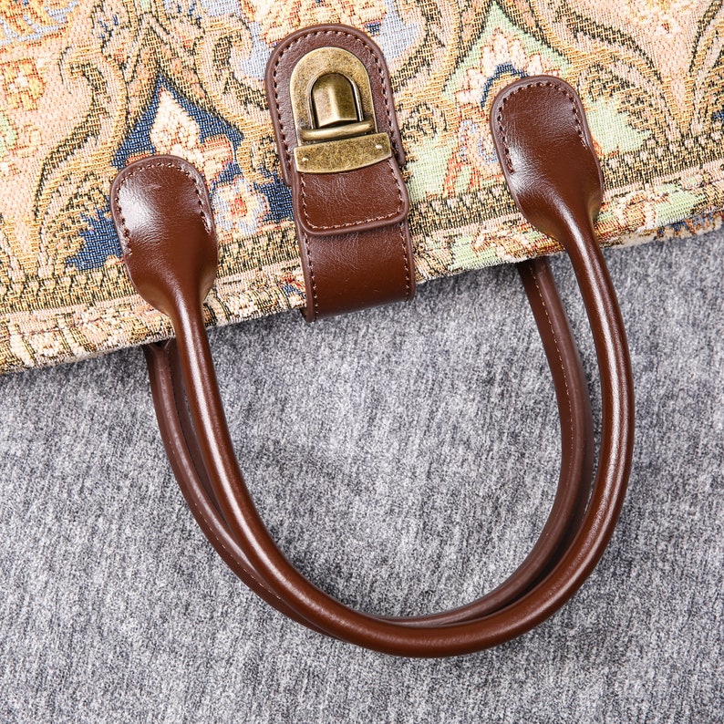 Personalized Victorian Carpet Bag Vintage Leather Handmade Everyday Compact Tote Bridesmaid Gift for Her Golden Age Beige Color