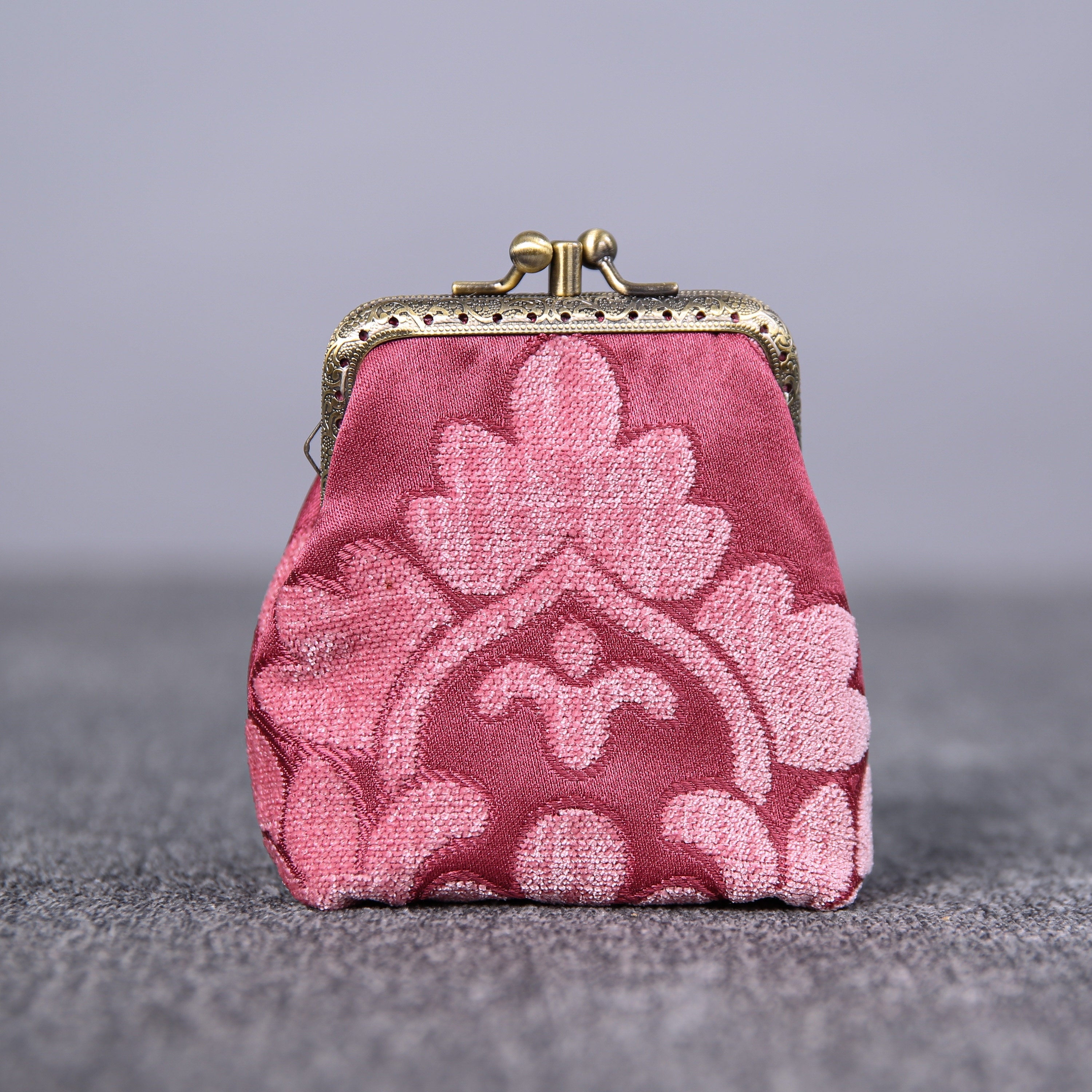 Vintage Handsewn Carpet Coin Purse Victorian Double Kiss Lock Card Pouch  Ball Clasp Bag Bridesmaid gift for her Rose Series Avocado