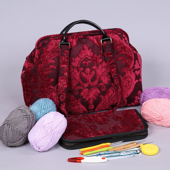 Knitting Bag Yarn Storage - Durable Canvas Yarn Bag - Yarn Organizer Crochet Bag with Knitting Accessories Case