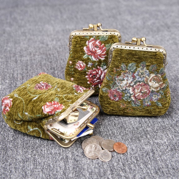 Double Kiss Lock Coin Purse, Vintage Style Coin Purse, Double Pockets Coin Purse, Kiss Clasp Wallet, Fabric Coin Purse, Unique Gift for Her