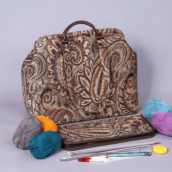 Knitting Bag Yarn Storage - Durable Canvas Yarn Bag - Yarn Organizer Crochet Bag with Knitting Accessories Case
